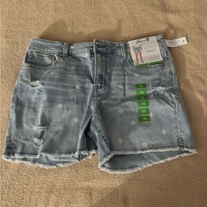 Seven7 Blue Jean Shorts Cuffed Hem Mid-Length